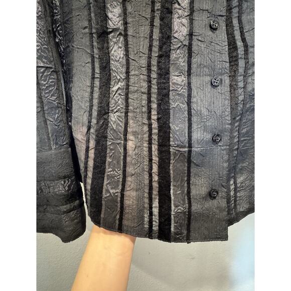 Vintage Xanaka Women’s Y2K Sheer Velvet Striped Button Down Shirt Whimsigoth Top - Picture 7 of 11